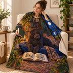 Moonlit Conservatory blanket, wrapped around a reader