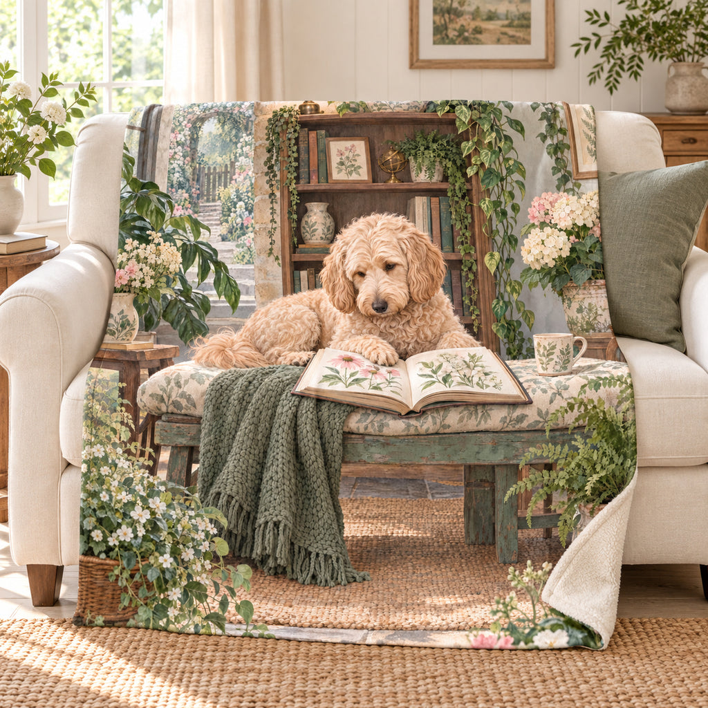 Greenhouse Bench blanket, on a sofa