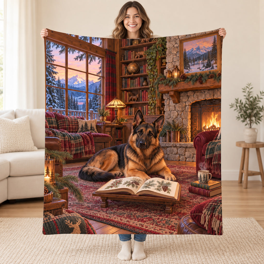 The Fireside Scholar blanket, held open