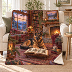 The Fireside Scholar blanket, on a sofa