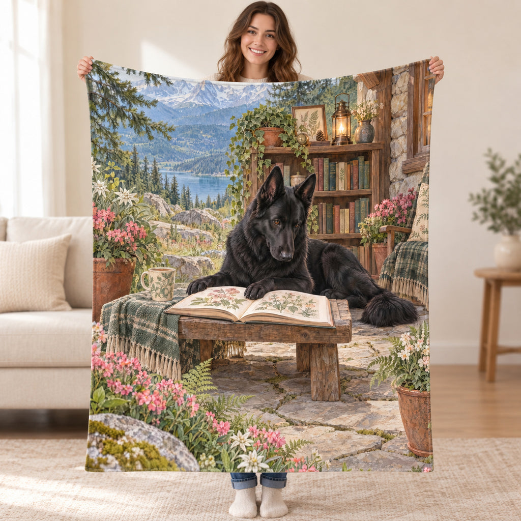 Alpine Stone Bench blanket, held open
