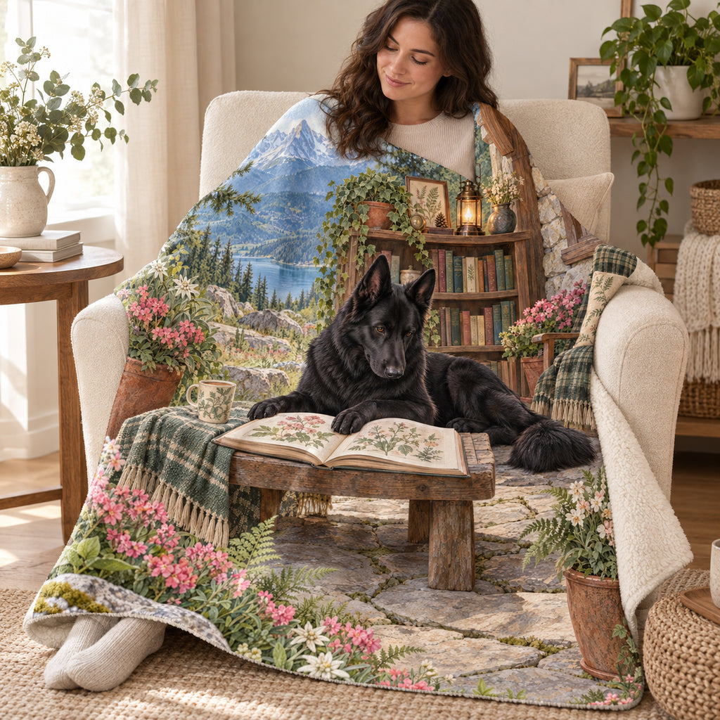 Alpine Stone Bench blanket, wrapped around a reader
