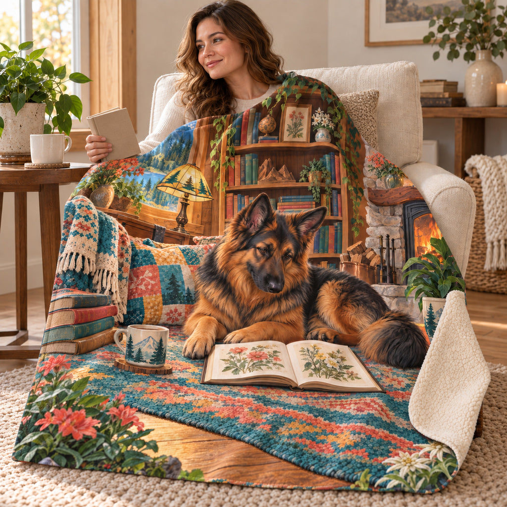 Cabin Hearth Rug blanket, wrapped around a reader