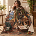 Lakeview Lodge blanket, wrapped around a reader