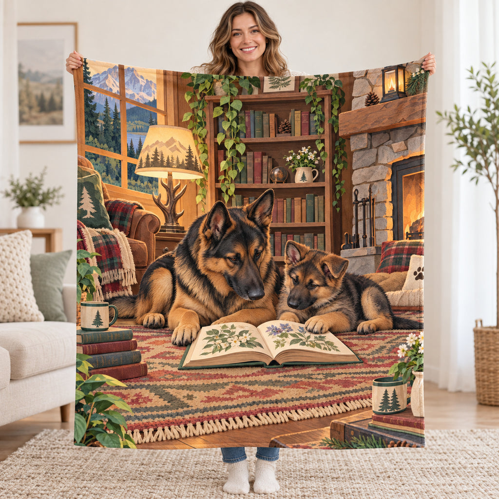 Shepherd and Pup blanket, held open