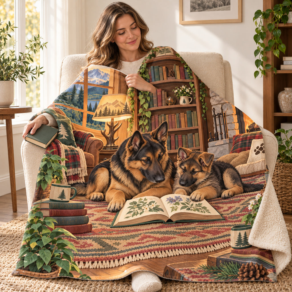Shepherd and Pup blanket, wrapped around a reader