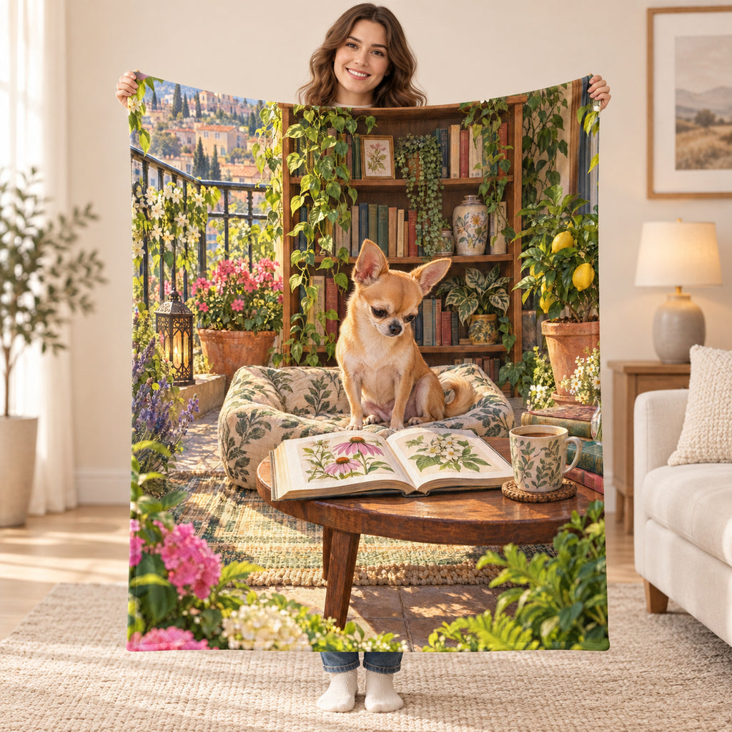 Lemon Tree Balcony blanket, held open