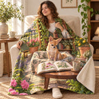 Lemon Tree Balcony blanket, wrapped around a reader