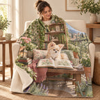 Jasmine Terrace blanket, wrapped around a reader