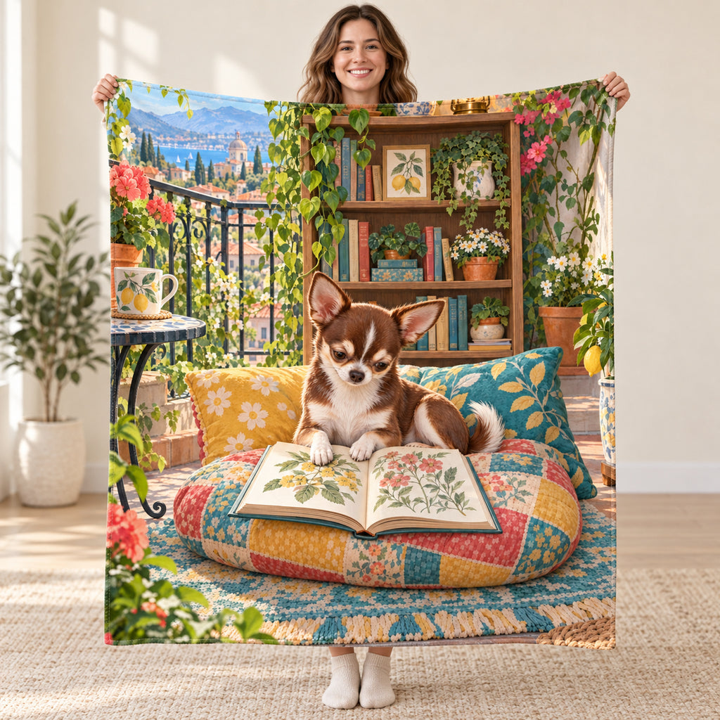 Patchwork Cushion blanket, held open