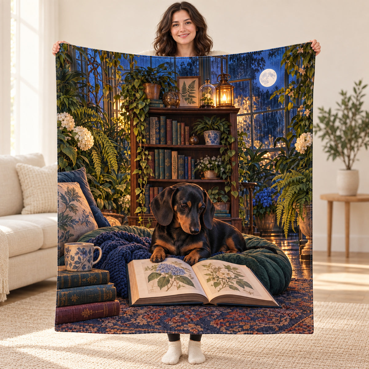 Moonlit Fernery blanket, held open