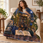 Moonlit Fernery blanket, wrapped around a reader