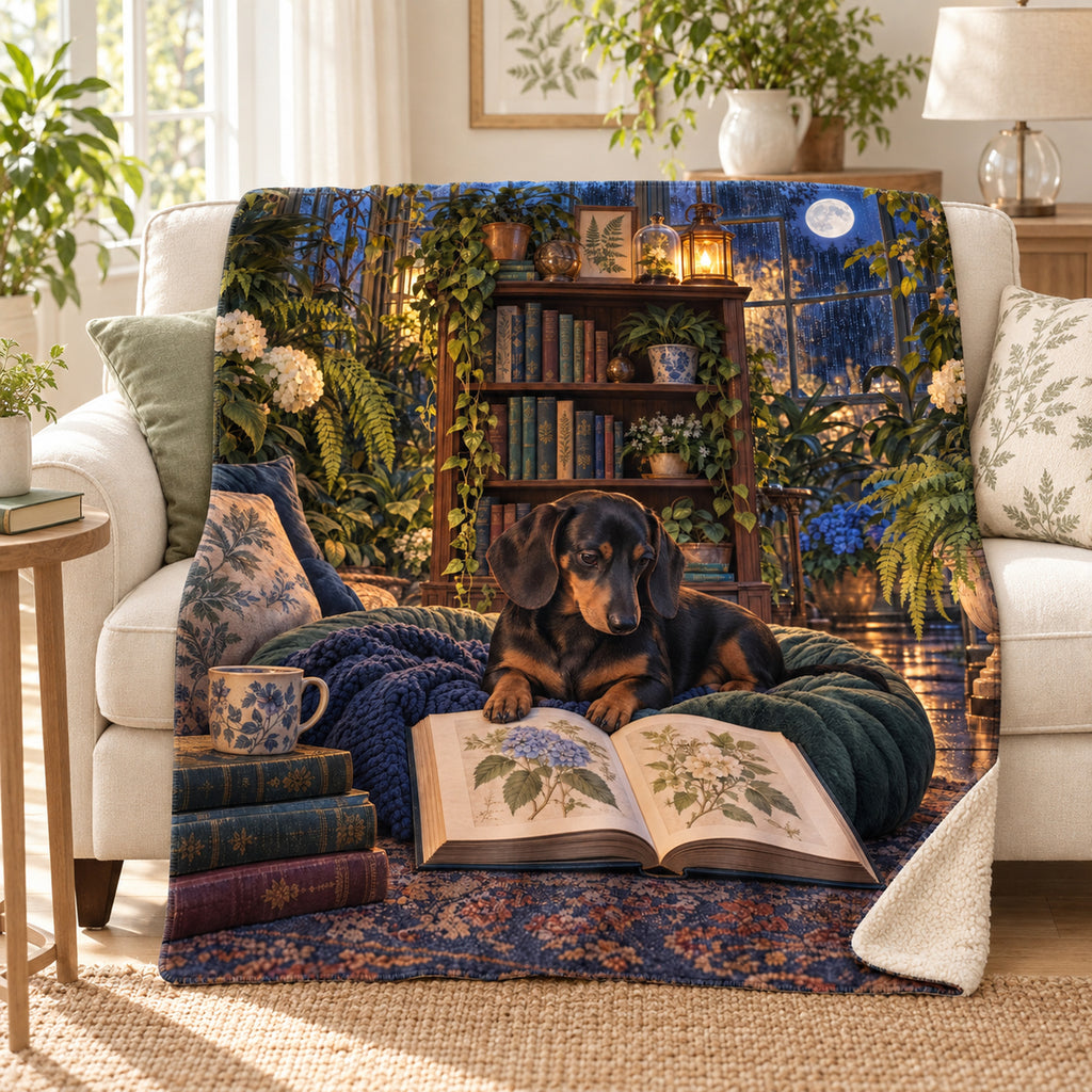 Moonlit Fernery blanket, on a sofa