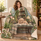 Conservatory Bench blanket, wrapped around a reader