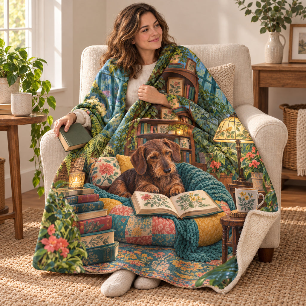 Velvet Reading Nook blanket, wrapped around a reader