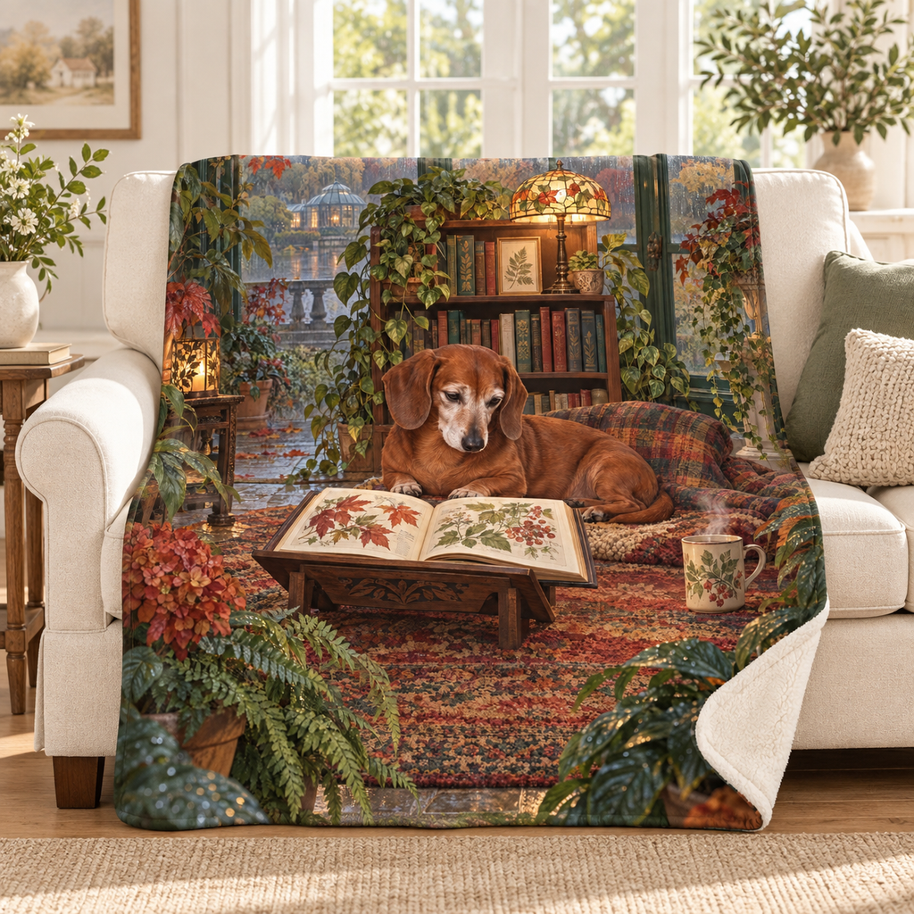 Autumn Window Seat blanket, on a sofa