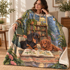 Two Dachshunds blanket, wrapped around a reader
