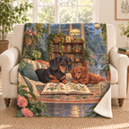 Two Dachshunds blanket, on a sofa