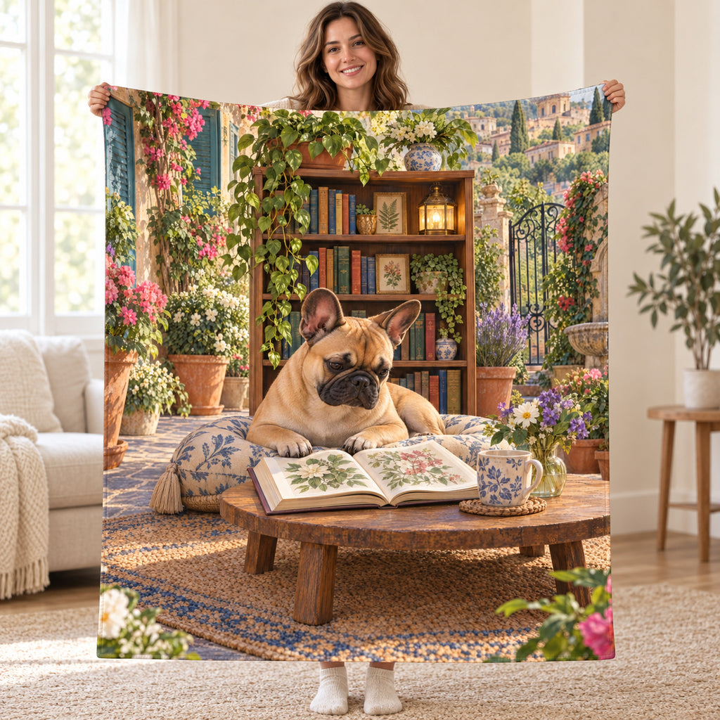 Courtyard Library blanket, held open