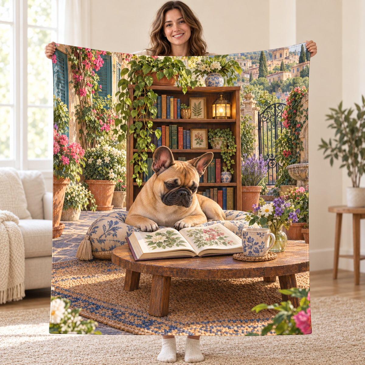 Courtyard Library blanket, held open