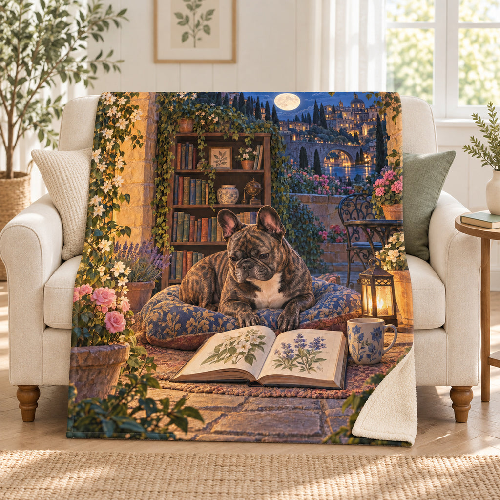 Moonlit Piazza blanket, on a sofa