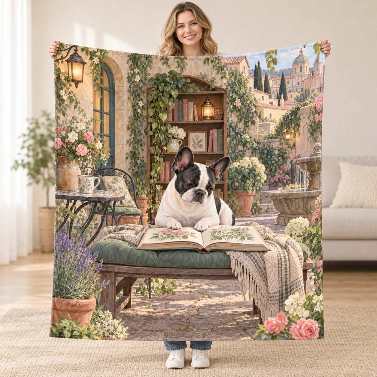 Fountain Garden blanket, held open