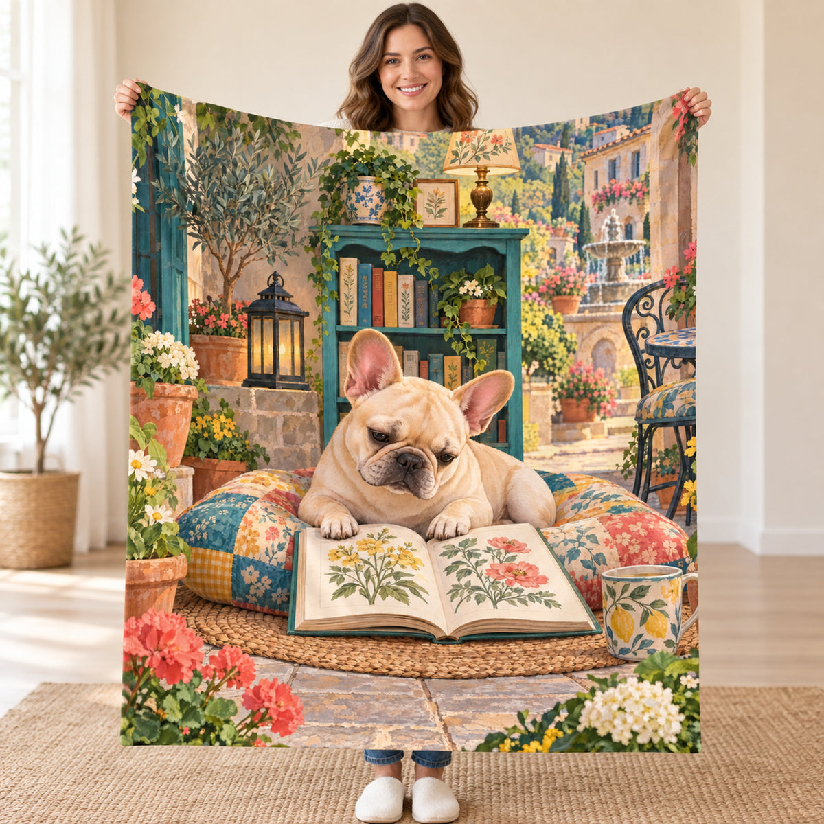 Rose Terrace Nap blanket, held open