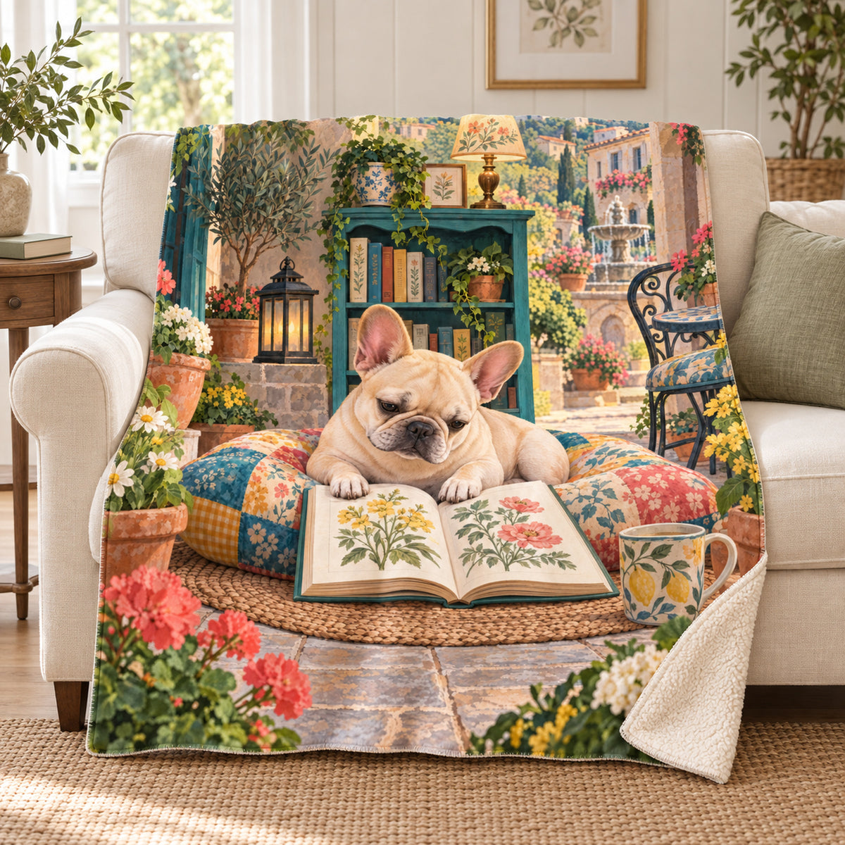 Rose Terrace Nap blanket, on a sofa