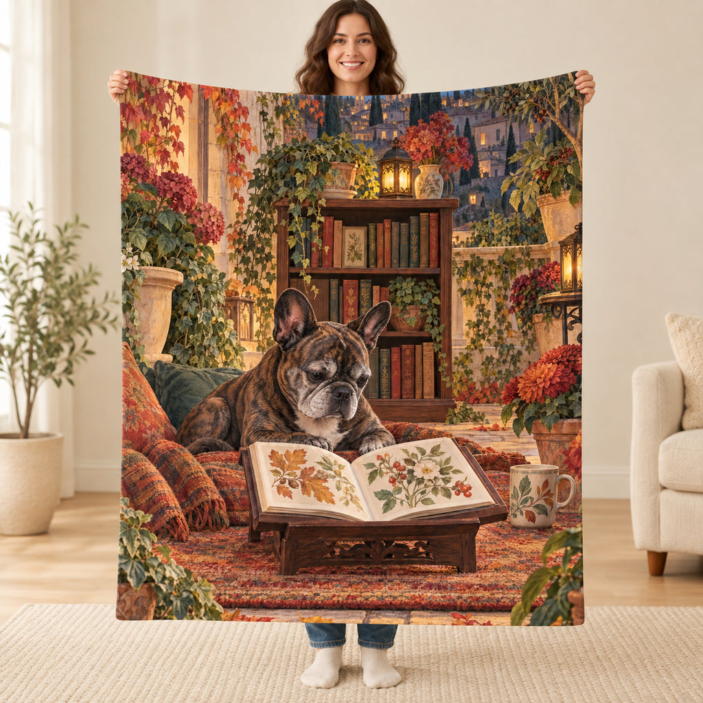 Autumn Courtyard blanket, held open