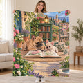 Frenchie and Pup blanket, held open