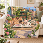 Frenchie and Pup blanket, on a sofa