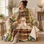 Cottage Garden Read blanket, wrapped around a reader
