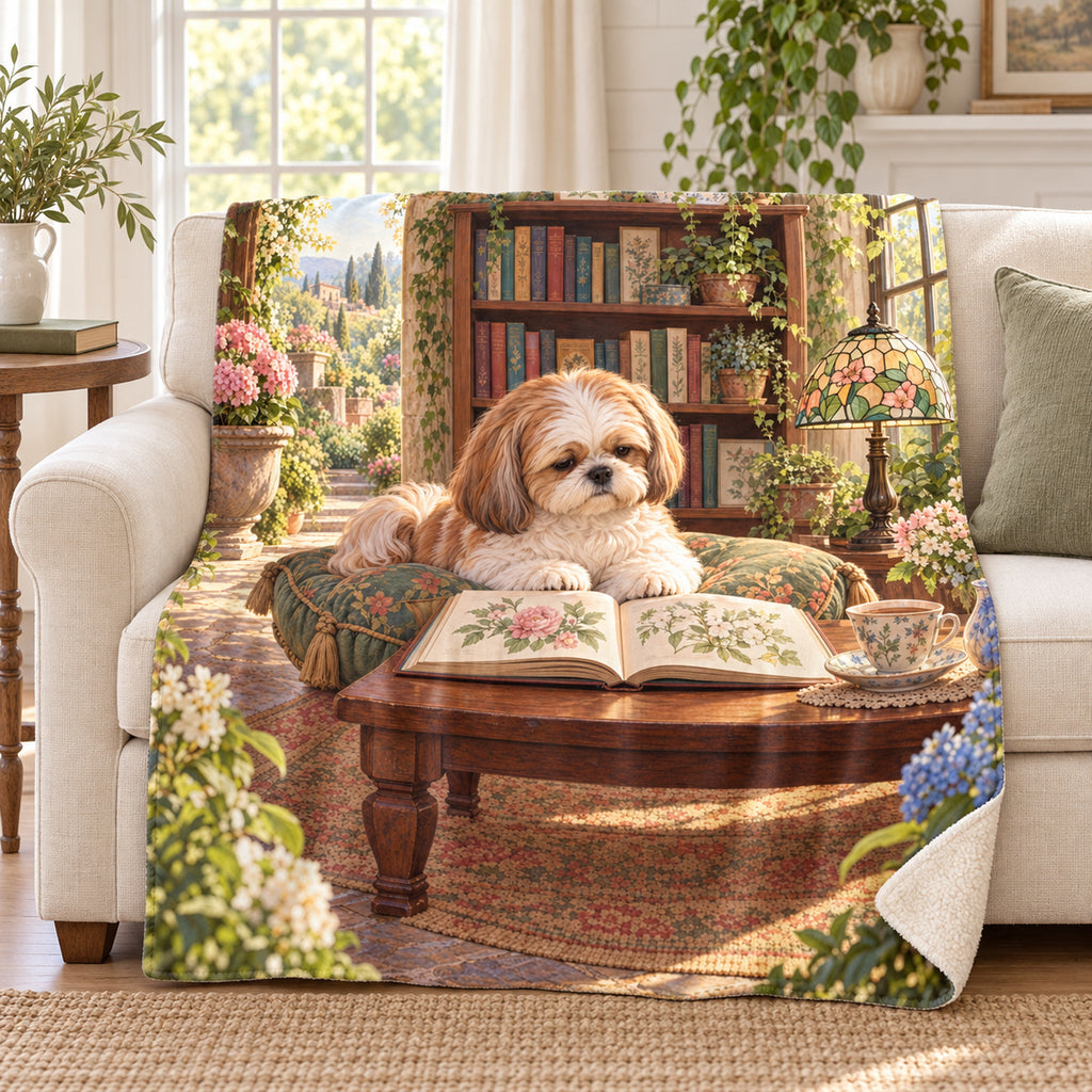 Cottage Garden Read blanket, on a sofa