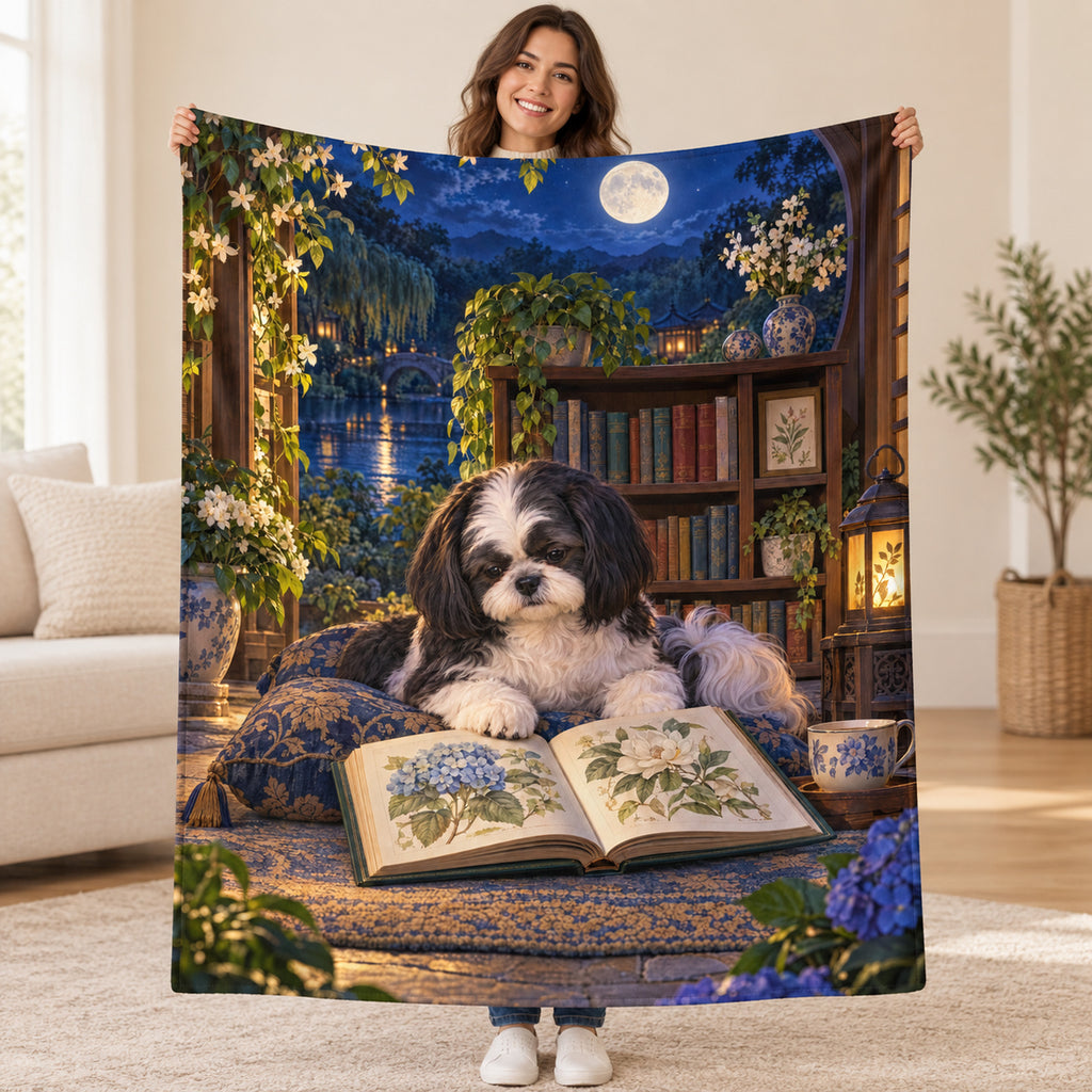 Moonlit Hydrangeas blanket, held open