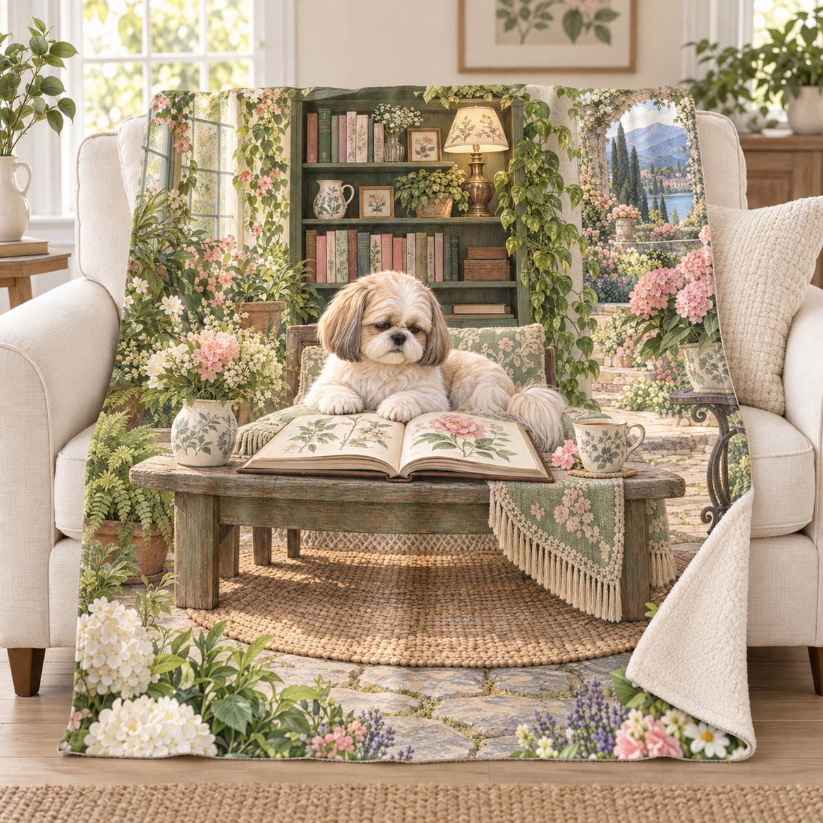 Garden Bench Nap blanket, on a sofa