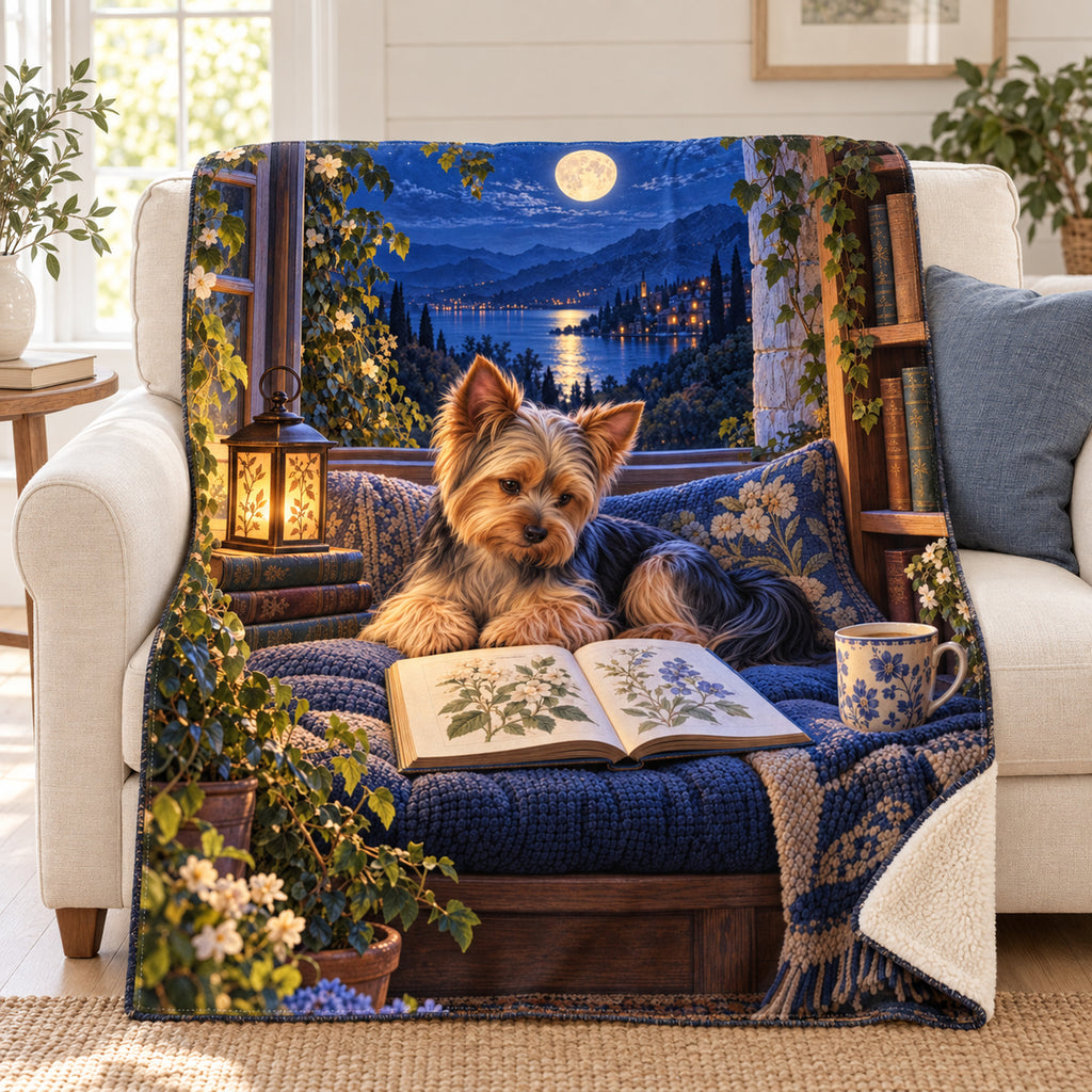 Moonlit Lake blanket, on a sofa