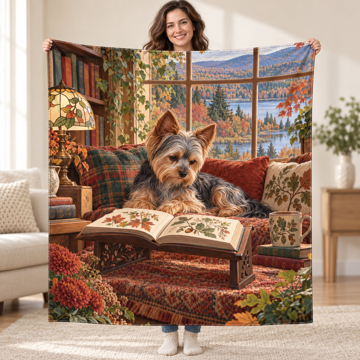 Autumn Lakeview blanket, held open