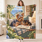 Yorkie and Pup blanket, held open