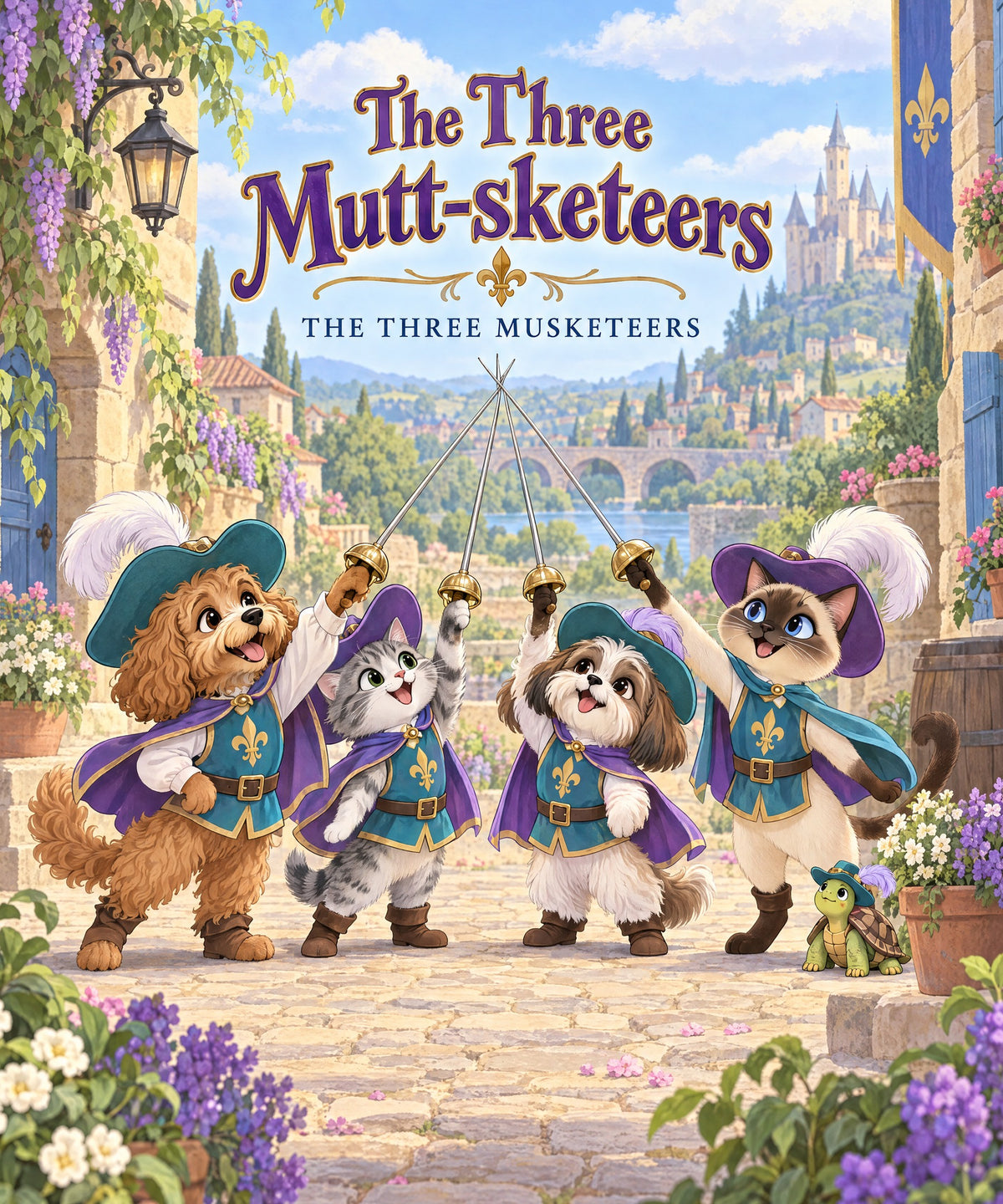 The Three Mutt-sketeers - Cockapoo blanket, full design