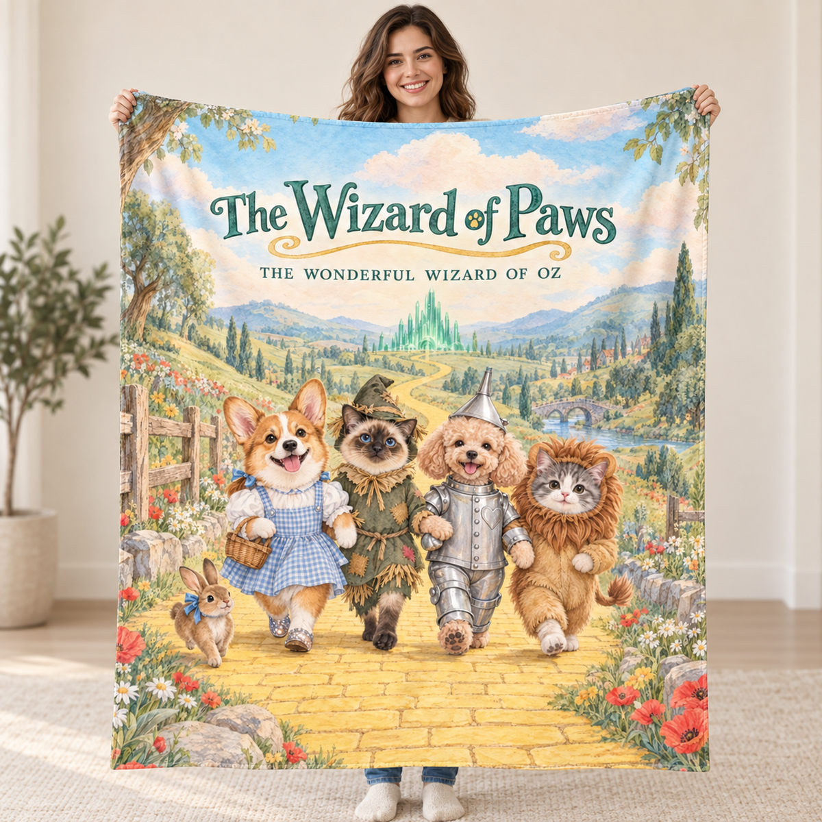 The Wizard of Paws - Pembroke Welsh Corgi blanket, held open