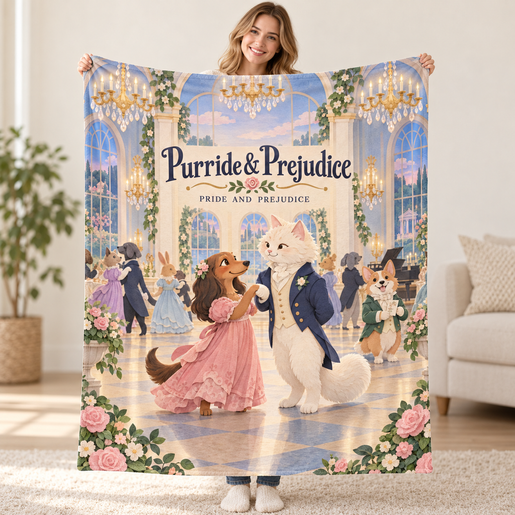 Purride & Prejudice - longhaired Dachshund blanket, held open