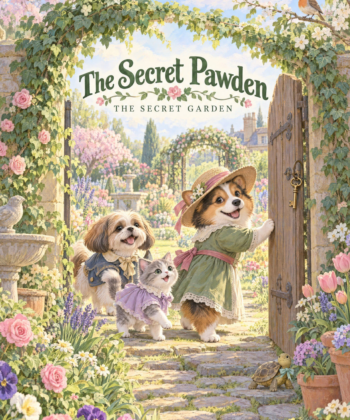 The Secret Pawden - tricolor Corgi blanket, full design