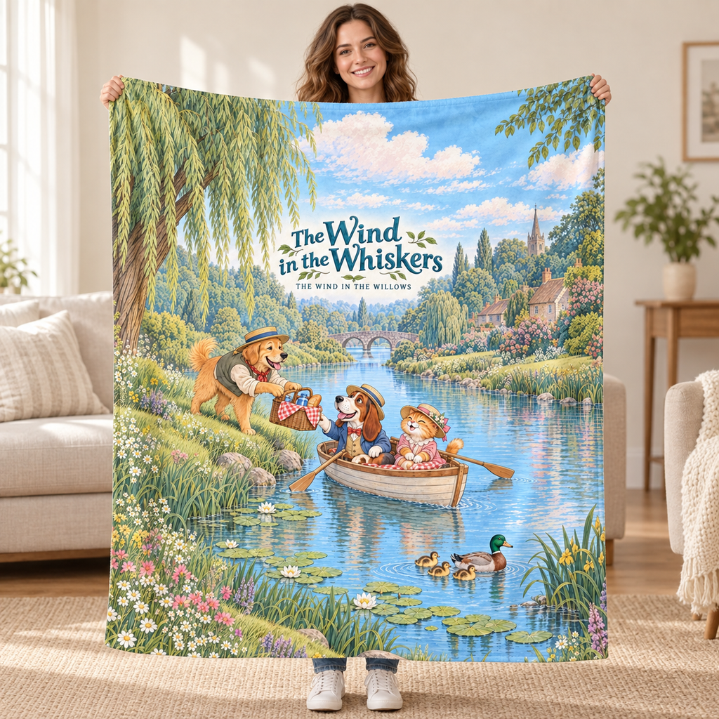 The Wind in the Whiskers - Basset Hound blanket, held open