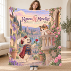 Romeo & Mewliet - cream French Bulldog blanket, held open