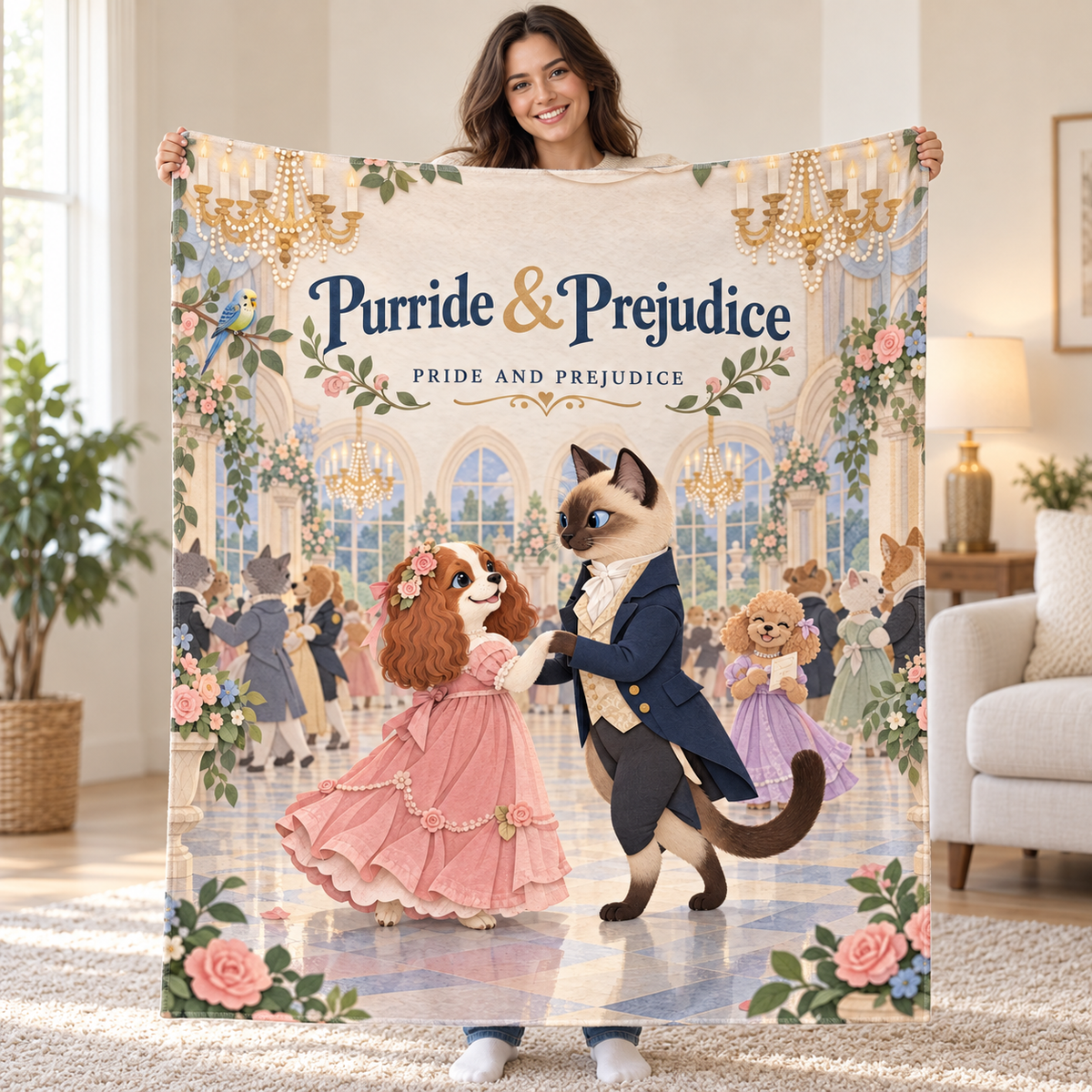 Purride & Prejudice - Cavalier King Charles Spaniel blanket, held open