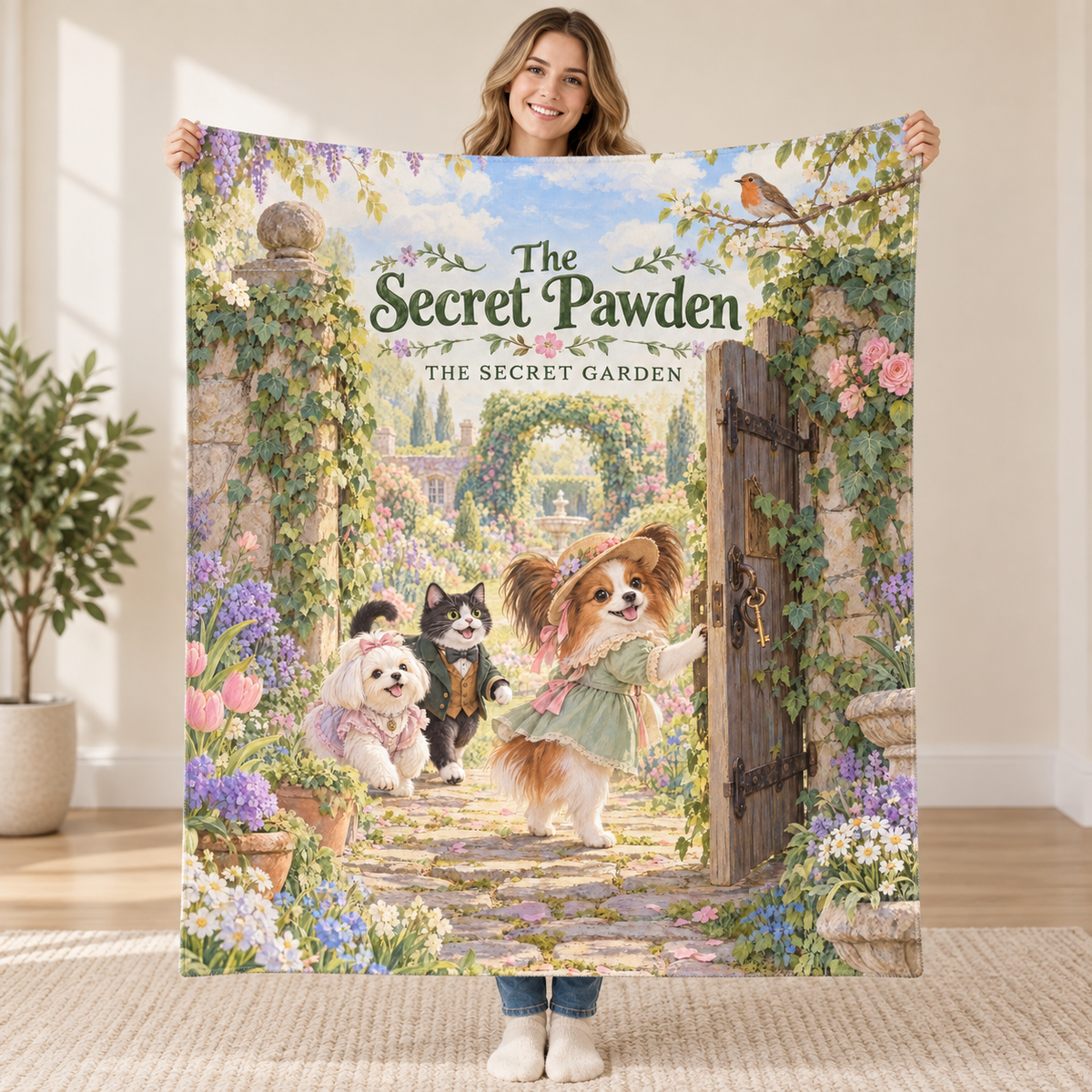 The Secret Pawden - Papillon blanket, held open
