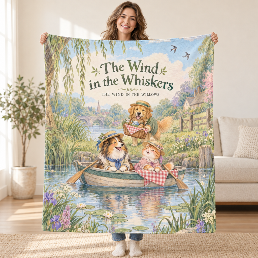 The Wind in the Whiskers - Shetland Sheepdog blanket, held open