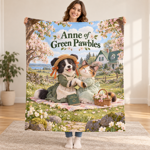 Anne of Green Pawbles - Border Collie blanket, held open