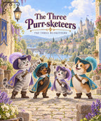The Three Purr-sketeers - silver tabby cat blanket, full design