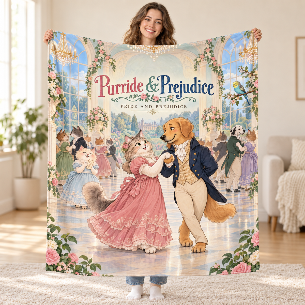 Purride & Prejudice - Maine Coon cat blanket, held open